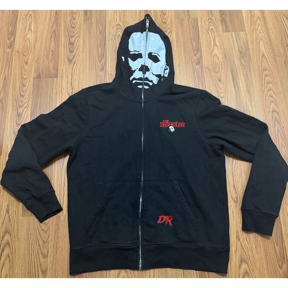 Full Zip Face Mask Hoodie Mens Large Horror Goth Streetwear Die Regardless